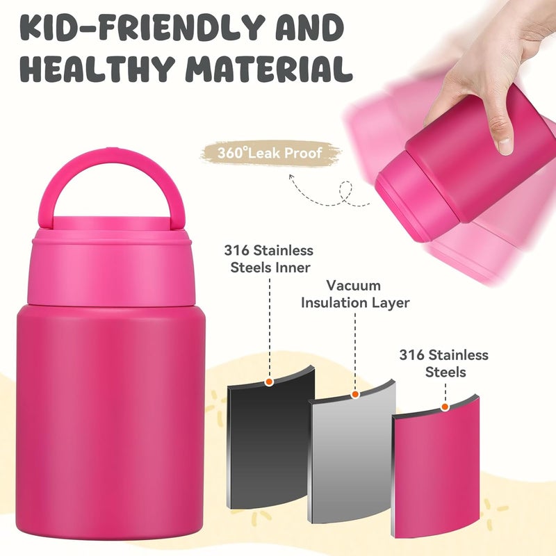 Aimsnk 17oz Soup Thermo for Hot Food Kids Insulated Food Jar,Thermo Hot Food Lunch Container, Width Mouth Stainless Steel Lunch Box for Kids with Handle Folding Spoon(Rose Red-Pure) - Image 5
